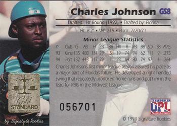 1994 Signature Rookies Gold Standard - Gold Signature #GS8 Charles Johnson Back