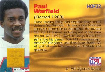 1994 Signature Rookies Gold Standard - Hall of Fame #HOF23 Paul Warfield Back