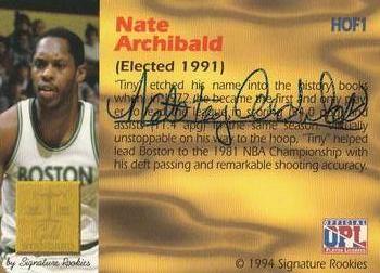 1994 Signature Rookies Gold Standard - Hall of Fame Autographs #HOF1 Nate Archibald Back