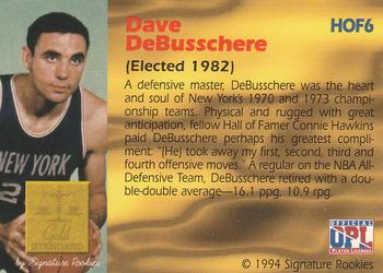 1994 Signature Rookies Gold Standard - Hall of Fame Autographs #HOF6 Dave DeBusschere Back