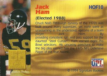 1994 Signature Rookies Gold Standard - Hall of Fame Autographs #HOF10 Jack Ham Back