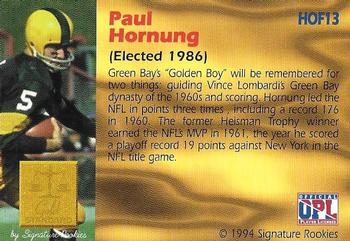 1994 Signature Rookies Gold Standard - Hall of Fame Autographs #HOF13 Paul Hornung Back