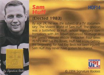 1994 Signature Rookies Gold Standard - Hall of Fame Autographs #HOF14 Sam Huff Back