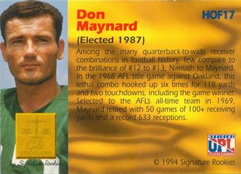 1994 Signature Rookies Gold Standard - Hall of Fame Autographs #HOF17 Don Maynard Back