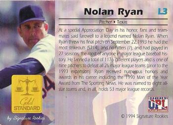 1994 Signature Rookies Gold Standard - Legends #L3 Nolan Ryan Back