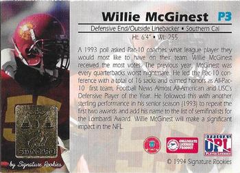 1994 Signature Rookies Gold Standard - Promos #P3 Willie McGinest Back
