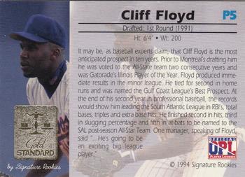 1994 Signature Rookies Gold Standard - Promos #P5 Cliff Floyd Back