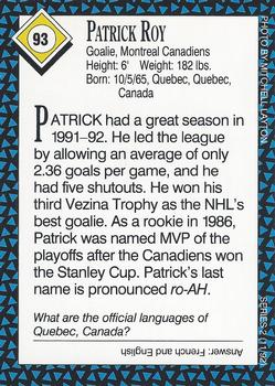 1992 Sports Illustrated for Kids #93 Patrick Roy Back