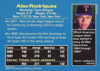 2001 Sports Illustrated for Kids #110 Alex Rodriguez Back