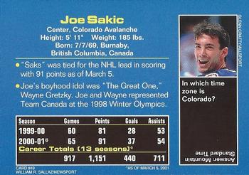2001 Sports Illustrated for Kids #49 Joe Sakic Back