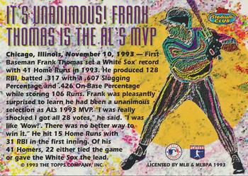 1993 Stadium Club Members Only #NNO Frank Thomas Back