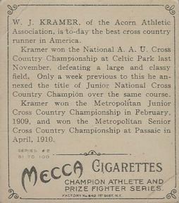 1910 Champions (T218) #NNO W.J. Kramer Back