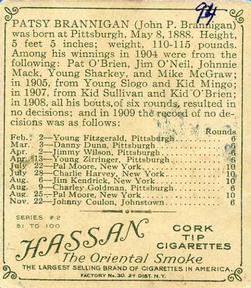 1910 Champions (T218) #NNO Patsy Brannigan Back
