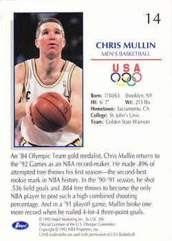 1992 Impel Olympicards: 1992 U.S. Olympic Hopefuls #14 Chris Mullin Back