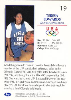 1992 Impel Olympicards: 1992 U.S. Olympic Hopefuls #19 Teresa Edwards Back