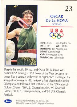 1992 Impel Olympicards: 1992 U.S. Olympic Hopefuls #23 Oscar de la Hoya Back