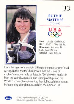 1992 Impel Olympicards: 1992 U.S. Olympic Hopefuls #33 Ruthie Matthes Back
