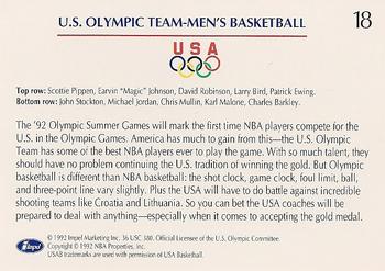 1992 Impel Olympicards: 1992 U.S. Olympic Hopefuls #18 U.S. Olympic Team - Men's Basketball Back