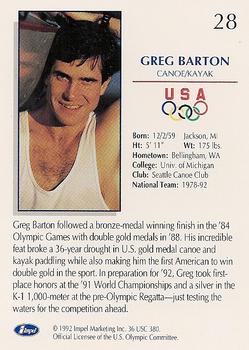 1992 Impel Olympicards: 1992 U.S. Olympic Hopefuls #28 Greg Barton Back