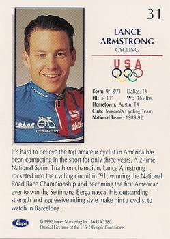 1992 Impel Olympicards: 1992 U.S. Olympic Hopefuls #31 Lance Armstrong Back