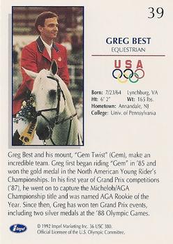 1992 Impel Olympicards: 1992 U.S. Olympic Hopefuls #39 Greg Best Back