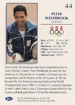 1992 Impel Olympicards: 1992 U.S. Olympic Hopefuls #44 Peter Westbrook Back