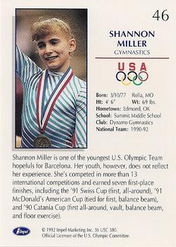 1992 Impel Olympicards: 1992 U.S. Olympic Hopefuls #46 Shannon Miller Back