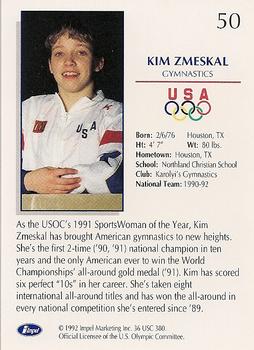 1992 Impel Olympicards: 1992 U.S. Olympic Hopefuls #50 Kim Zmeskal Back