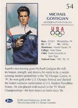 1992 Impel Olympicards: 1992 U.S. Olympic Hopefuls #54 Michael Gostigian Back