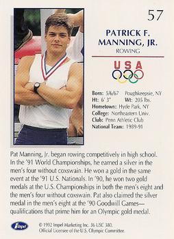 1992 Impel Olympicards: 1992 U.S. Olympic Hopefuls #57 Patrick F. Manning Jr. Back