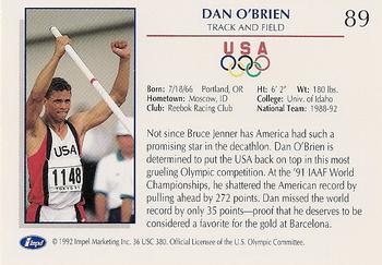 1992 Impel Olympicards: 1992 U.S. Olympic Hopefuls #89 Dan O'Brien Back