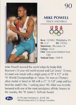 1992 Impel Olympicards: 1992 U.S. Olympic Hopefuls #90 Mike Powell Back