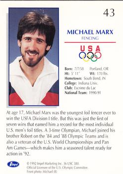 1992 Impel Olympicards: 1992 U.S. Olympic Hopefuls #43 Michael Marx Back