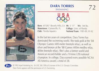 1992 Impel Olympicards: 1992 U.S. Olympic Hopefuls #72 Dara Torres Back