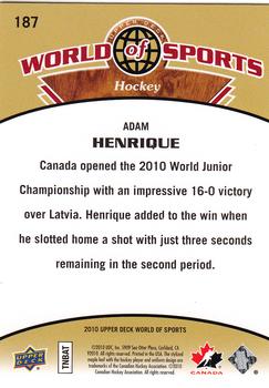 2010 Upper Deck World of Sports #187 Adam Henrique Back