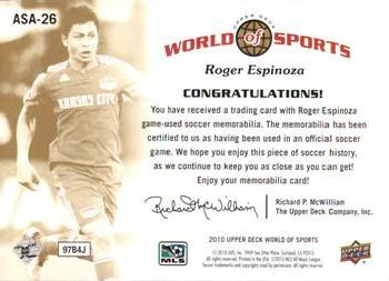2010 Upper Deck World of Sports - All-Sport Apparel Memorabilia #ASA-26 Roger Espinoza Back