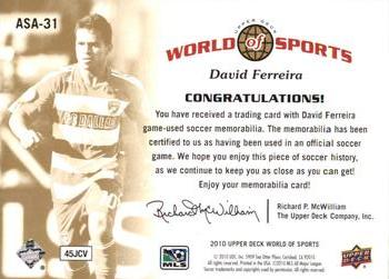 2010 Upper Deck World of Sports - All-Sport Apparel Memorabilia #ASA-31 David Ferreira Back