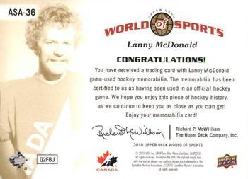 2010 Upper Deck World of Sports - All-Sport Apparel Memorabilia #ASA-36 Lanny McDonald Back