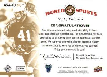 2010 Upper Deck World of Sports - All-Sport Apparel Memorabilia #ASA-49 Nicky Polanco Back