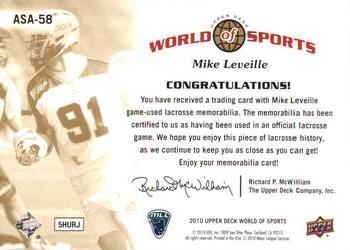 2010 Upper Deck World of Sports - All-Sport Apparel Memorabilia #ASA-58 Mike Leveille Back