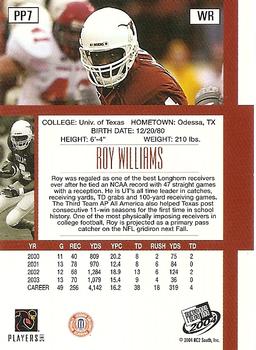 2004 National Trading Card Day #PP7 Roy Williams Back
