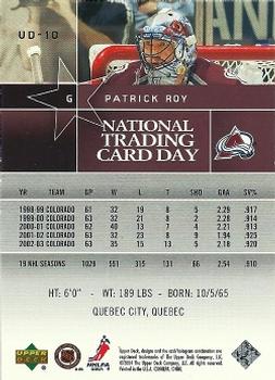 2004 National Trading Card Day #UD-10 Patrick Roy Back