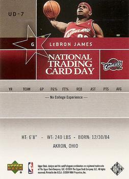 2004 National Trading Card Day #UD-7 LeBron James Back