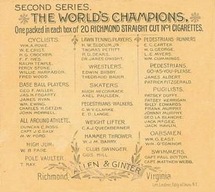 1888 Allen & Ginter World's Champions (N43) #NNO Charles H. Getzein Back
