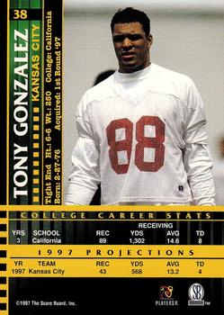 1997 Score Board Players Club #38 Tony Gonzalez Back