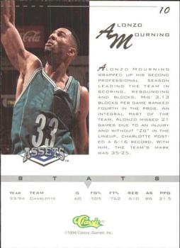1994-95 Classic Assets #10 Alonzo Mourning Back