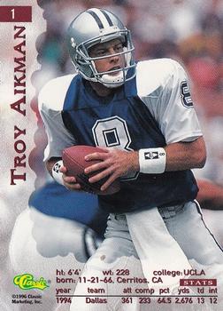 1996 Classic Assets #1 Troy Aikman Back
