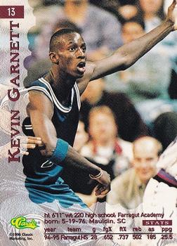 1996 Classic Assets #13 Kevin Garnett Back