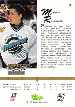 1995 Classic Assets Gold #9 Manon Rheaume Back