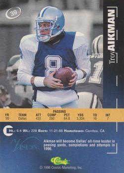 1996 Classic Visions #39 Troy Aikman Back